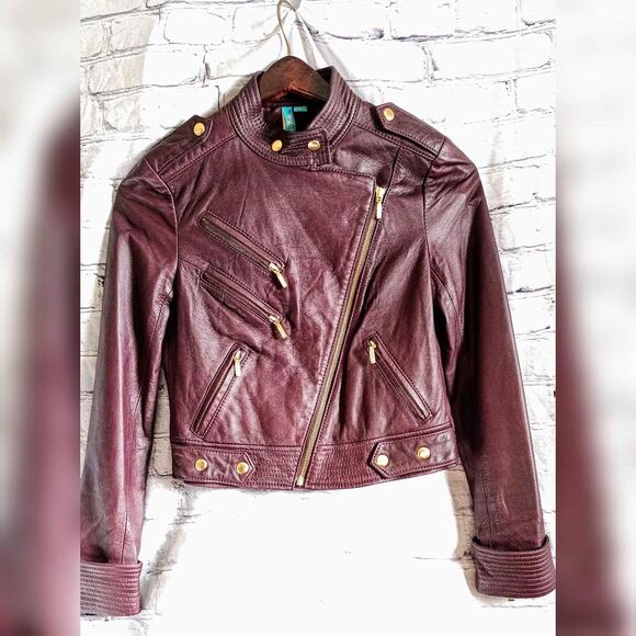 Truth & Pride Burgandy Brown Biker Moto Leather Jacket. S.$690 - Picture 2 of 8